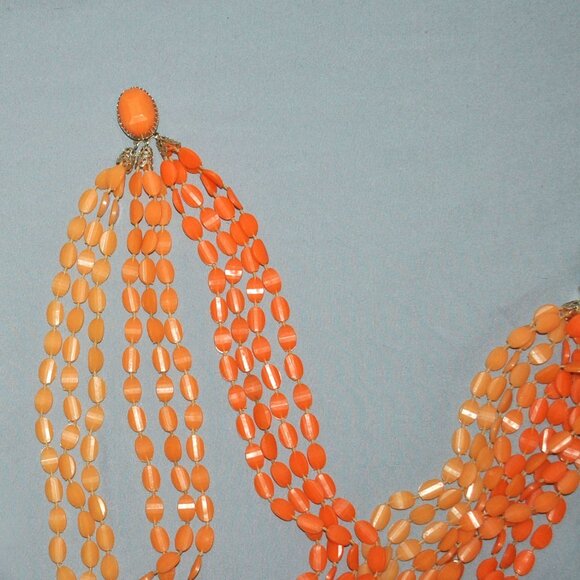Vintage Orange Multistrand Necklace Plastic Beads 10 Strand layered Necklace - Picture 4 of 12